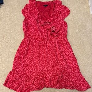 J. Crew Red Ruffled V-Neck Mini Sundress